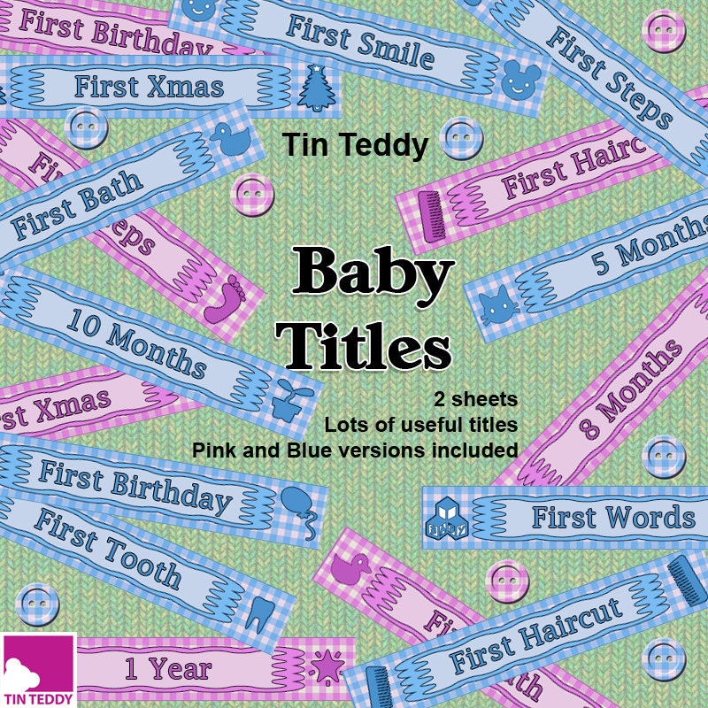 Baby Titles Printable Digital Collage Sheets 2 sheets of