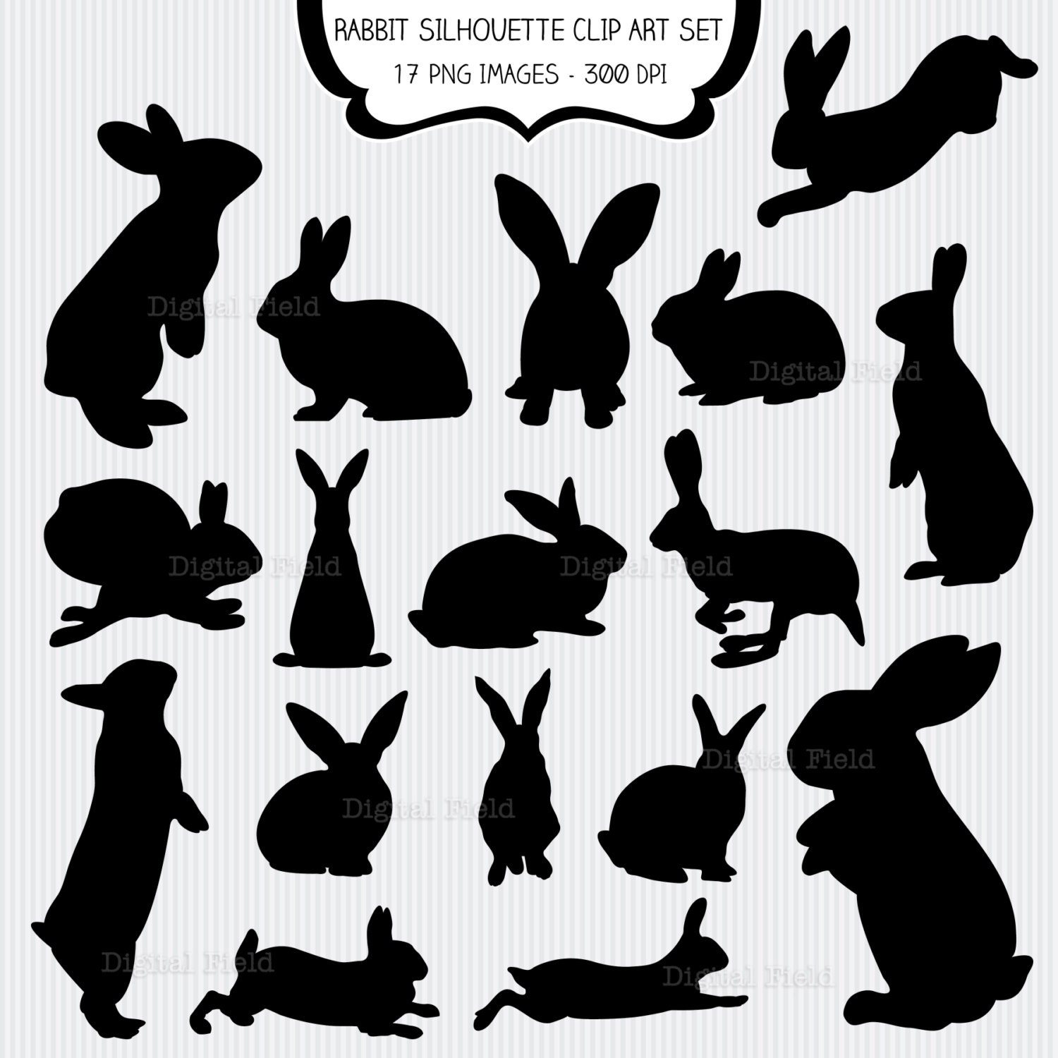 Rabbit Silhouette Clip Art Set Easter bunny by digitalfield