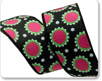 JANE SASSAMAN 7/8" ribbon--Pink/Black Dotty--price is per yard