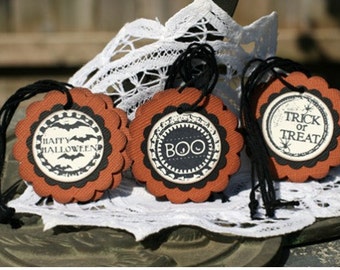 Halloween Gift Tags - Set of 9 Halloween Treat Tags with twine