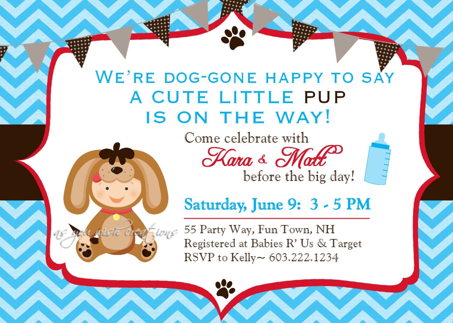 Dog Baby Shower Invitation Boy Dog Invitation Chevron Baby
