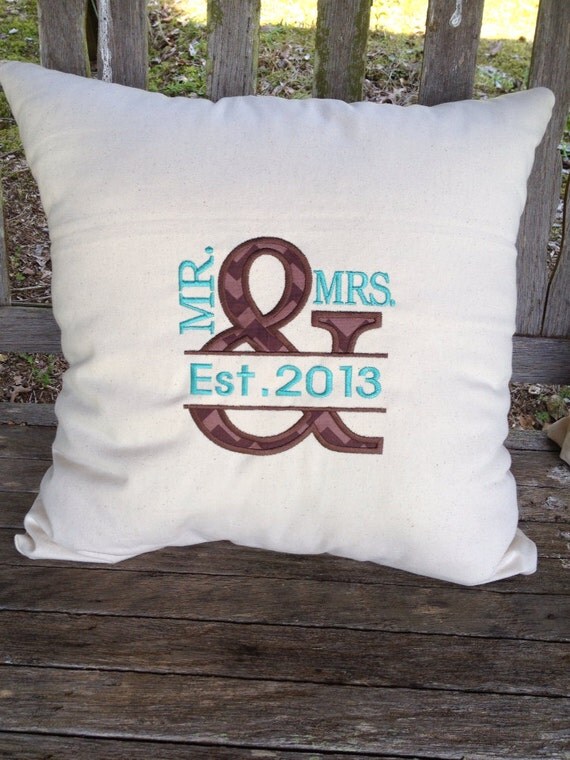 Items similar to Mr and Mrs Appliquéd Throw Pillow on Etsy