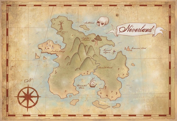 map of neverland illustrated vintage style fantasy map