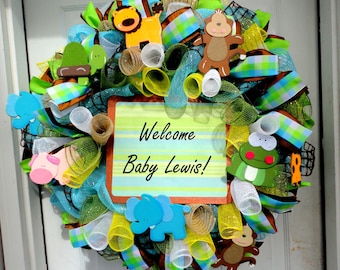 Welcome Baby Wreath - Deco Mesh Wreath - Spring Wreath - Baby Decoration - Customized Wreath - Monogram