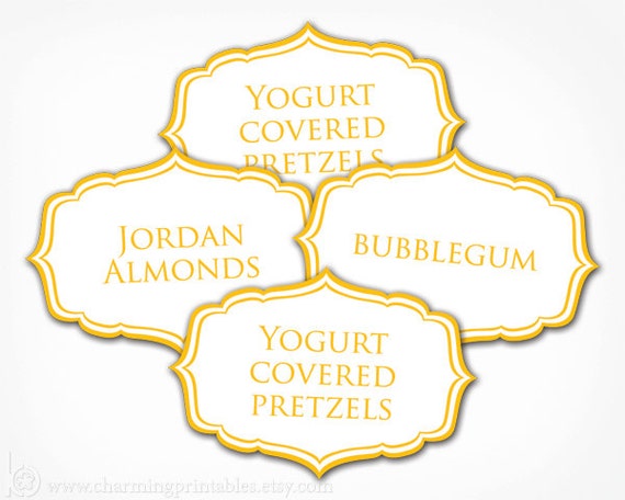 Yellow Labels - PRINTABLE PDF File - Yellow Candy Buffet Labels, Popcorn Ice Cream Dessert Buffet Il_570xn