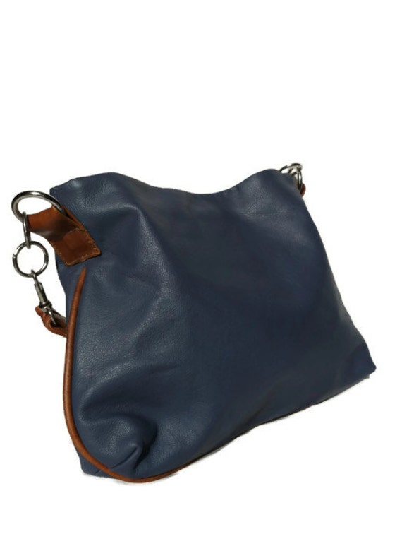 Genuine ultramarine blue leather hobo purse shoulder bag