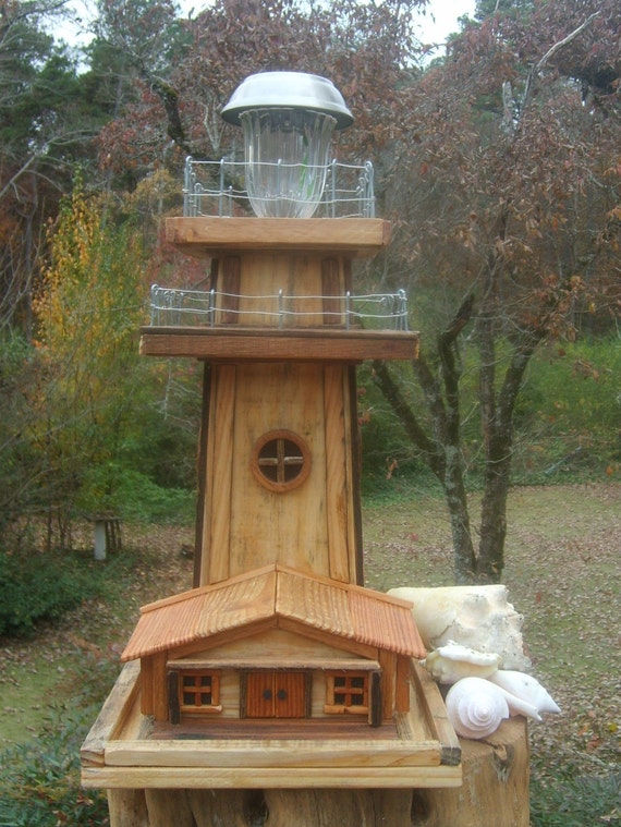 Solar Lighthouse Bird Feeder by TheMomandPopWoodshop on Etsy