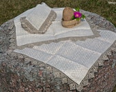 Handwoven linen tablecloth with crochet lace edging (1 item) - /flax linen/natural color/country decor/antique look eco friendly gift