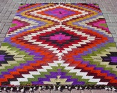VINTAGE Turkish Area Rug Kilim Carpet, Handwoven Rug Kilim,Daimond Design,Decorative Rug,Vintage Rug  57,8" X 73,6"