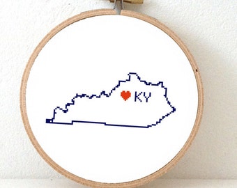 KENTUCKY Map Cross Stitch Pattern. Kentucky art pattern. Kentucky ornament pattern with Frankfort. USA decor. Wedding gift.