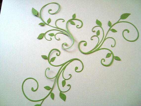 Flourish Die Cut Set of 7 with leaves Green embossed by Wcards