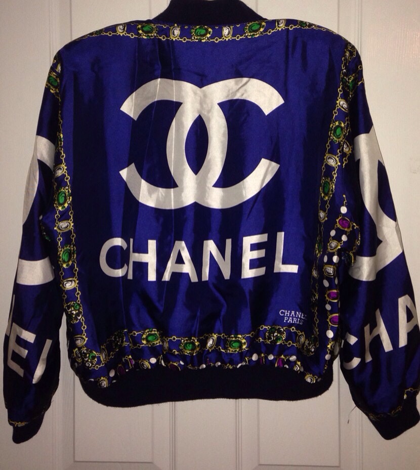 Vintage CHANEL logo & chain print bomber jacket