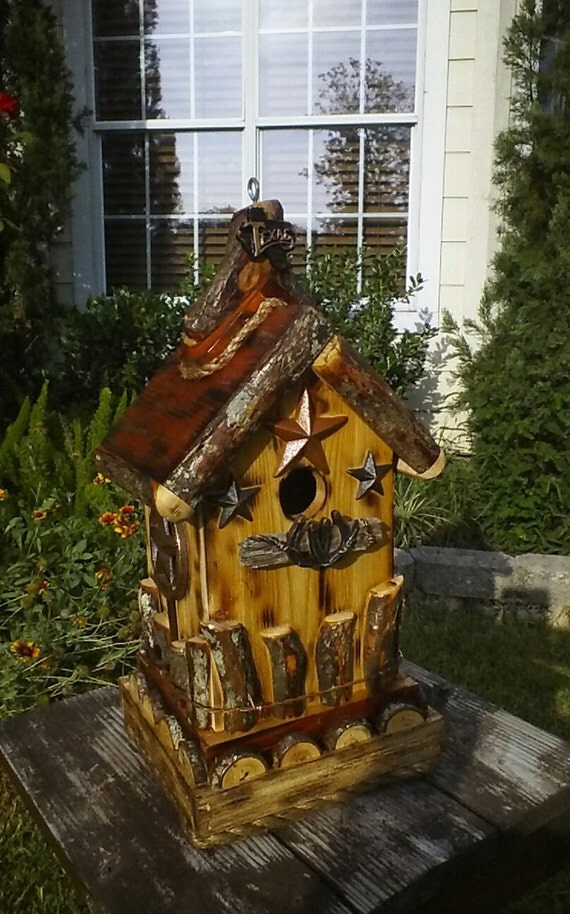 Items similar to Rustic bird House,featuring texas accents w/ barbed ...