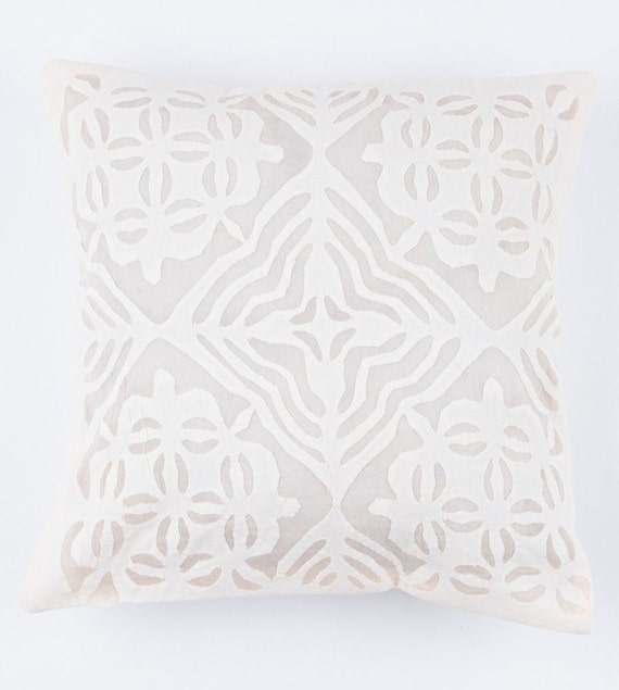 16x16 Organic Handmade Applique Pillow in White 49 by gypsya