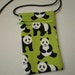 Pouch Zip Bag Green PANDA Fabric. Great for walkers, markets, travel. Small fabric pouch. Cell phone pouch.