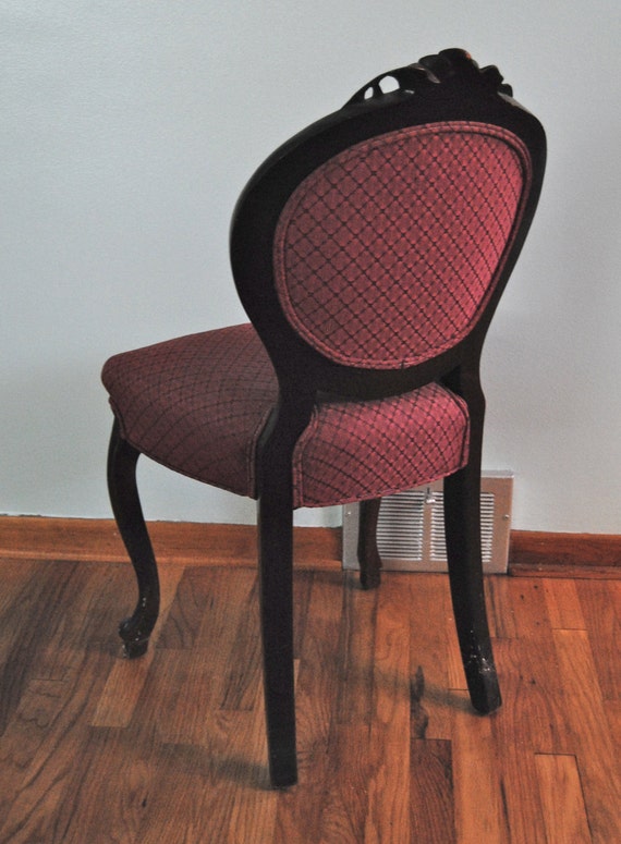 Vintage Upholstered Red Armless Vanity Chair with Engraved