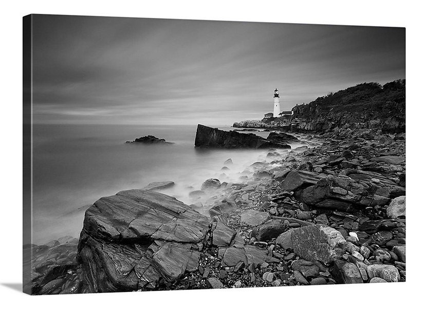 Beach Decor Canvas Wall Art Black White Lighthouse Ocean Beach