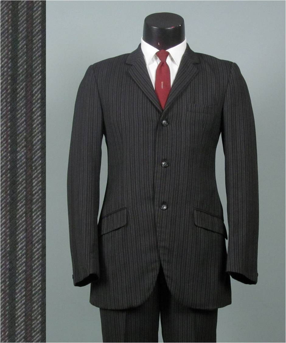 Vintage Mens Suit 1960s MOD SKINNY LAPEL Dark Grey Worsted
 1960s Mens Suits