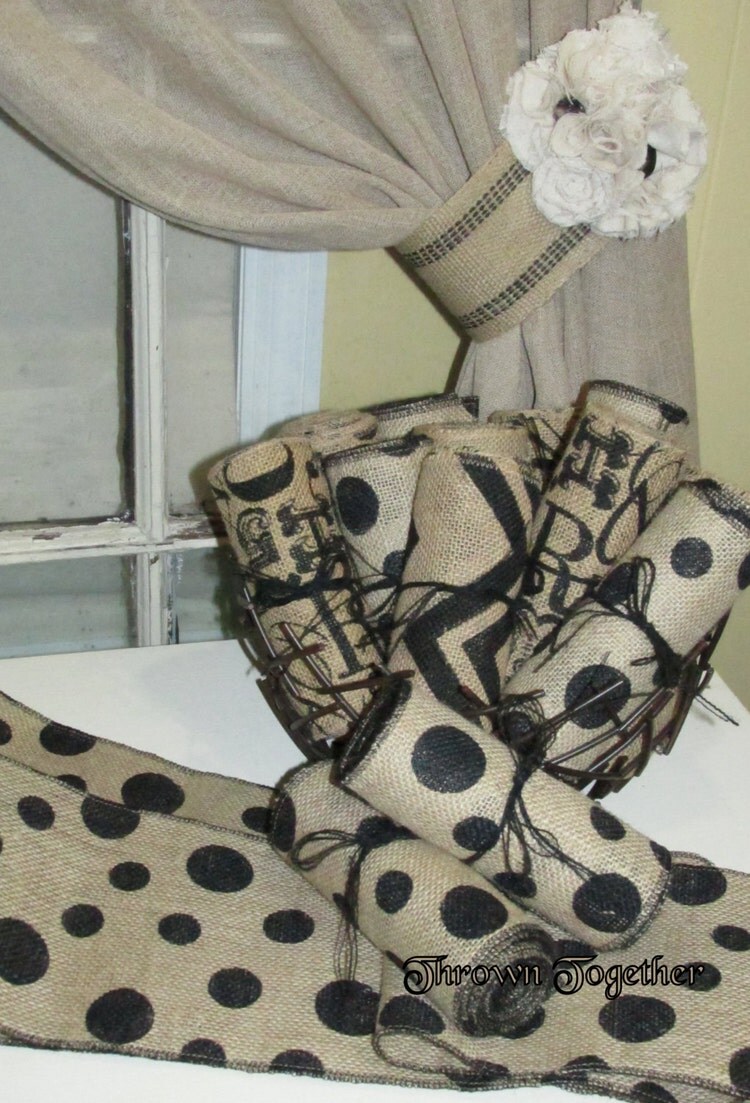 Burlap Ribbon 6 Wide Polka Dot Chair SashBurlap by ThrownTogether