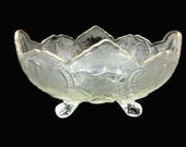 Vintage Jeannette Glass Footed Lombardi Bowl Gold Scalloped Edge