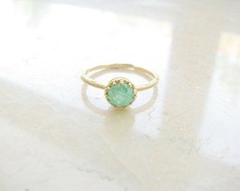 Gold druzy ring - gold ring, gold ring with green crystal, green ring, druzy crystal ring, vintage ring