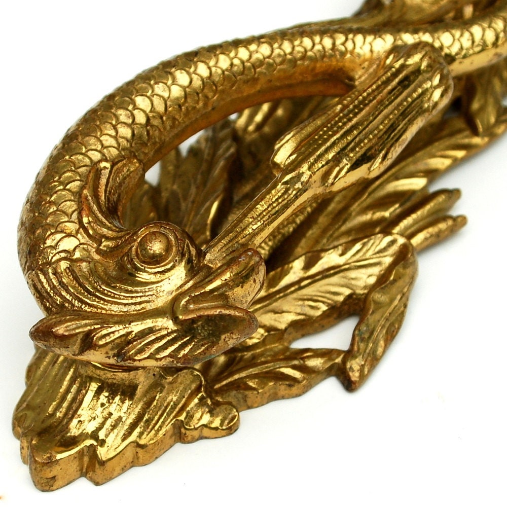 Antique Art Deco Sea Serpent Door Knocker French Brass