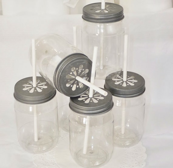 Plastic Style Mason Jar & FREE Chalkboard Labels 24/ BPA FREE Plastic Jars/ Daisy Lids Wedding, Picnic, Pool , Beach, Farm, School, Party Il_570xn
