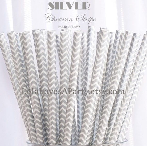 SILVER CHEVRON Stripe Paper Straws-25 Cake PoP Sticks with diy Printable Flags Wedding , Showers, Tea Party , Princess Il_570xn