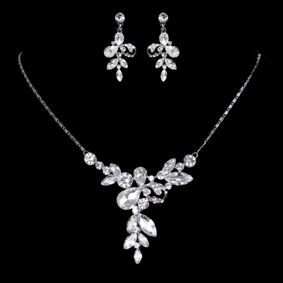 Art Deco Style Wedding Jewelry Set Swarovski Crystal by Annamall