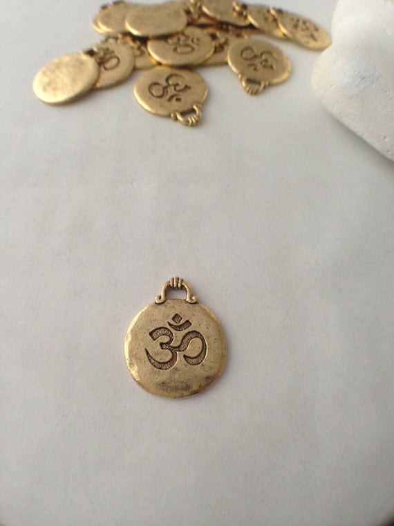 Gold OM Charm Yoga Inspirational Round Pewter Jewelry