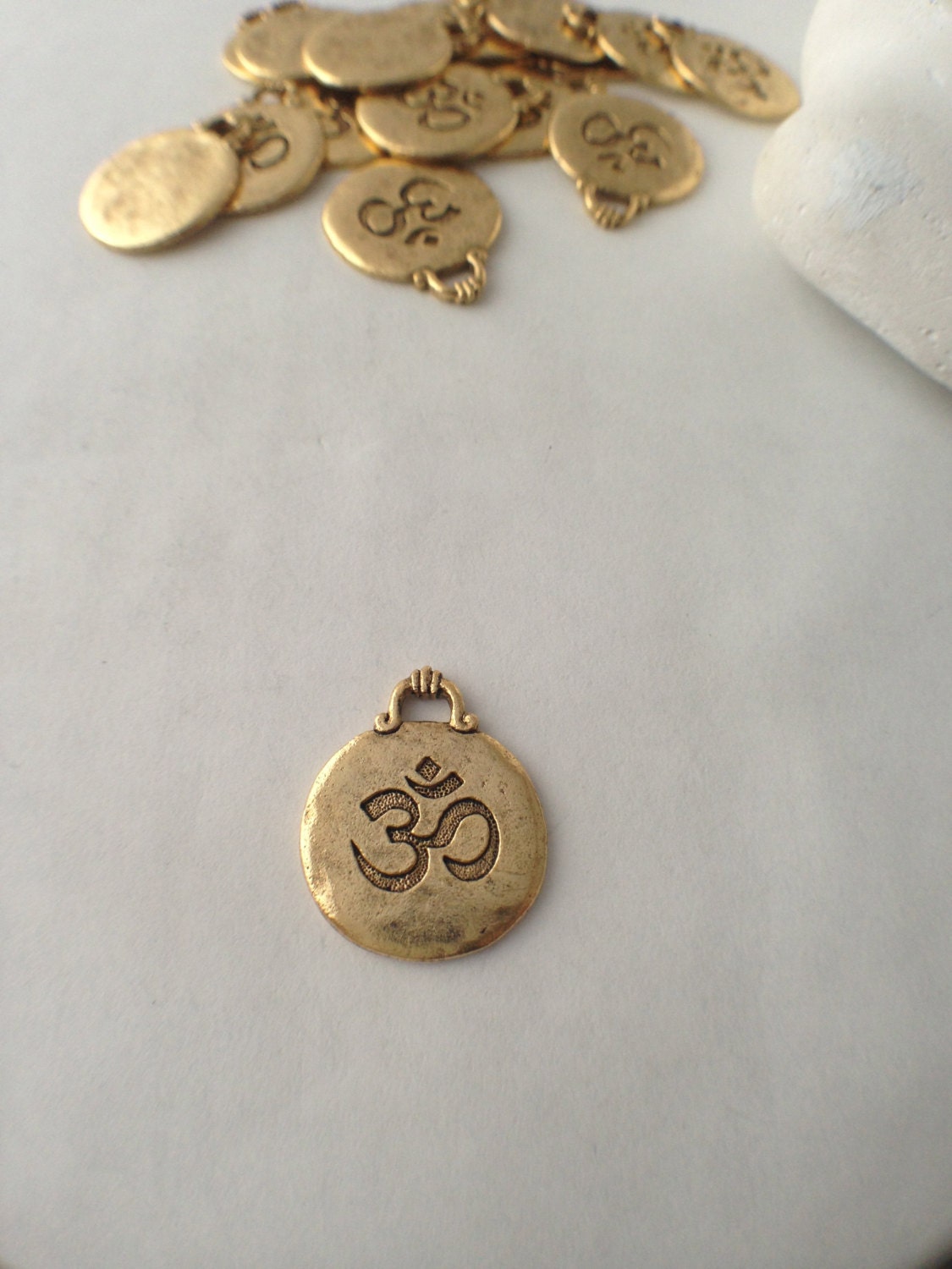 Gold OM Charm Yoga Inspirational Round Pewter Jewelry