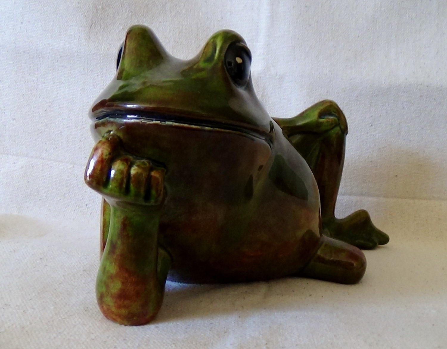 Vintage Retro Glazed Ceramic Frog Lounging Lazily