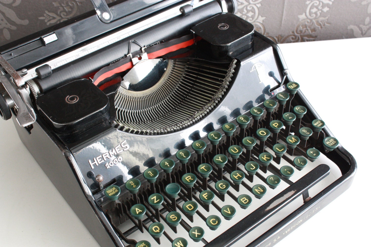 Working Swiss Typewriter Industrial looking Black Hermes 2000 with