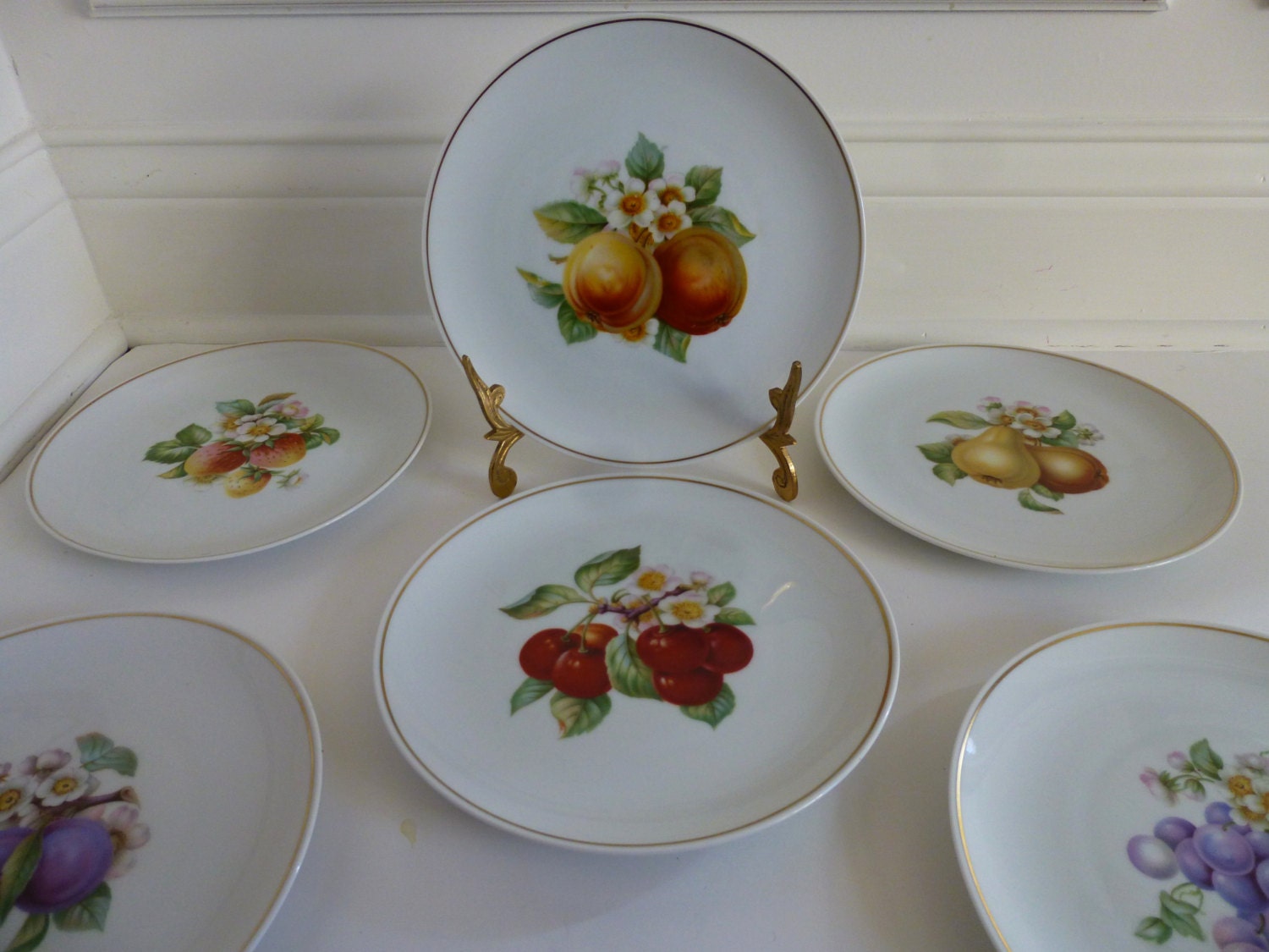 Hutschenreuther Selb Bavarian Fruit Plates set of 6 c1920-1957