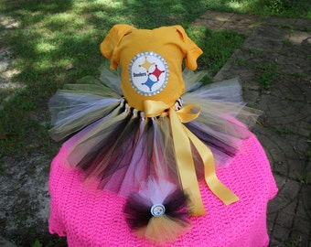 Custom made Boutique Pageant 3pc Pittsburgh Steelers theme infant tutu set with matching bottlecap hairbow size 18m