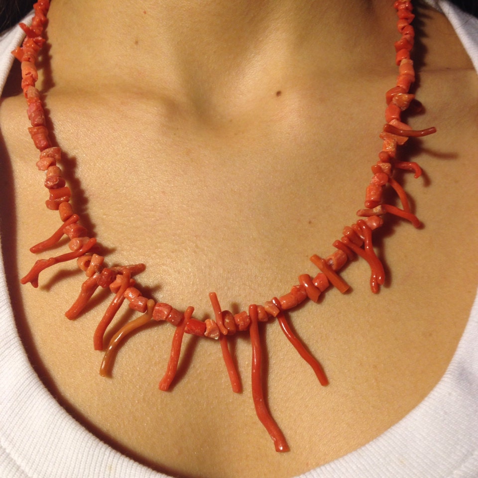 Salmon Colored Coral Necklace Italian Vintage 19 by LAAALAAAland