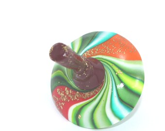 Unique dreidel, colorful spinning top, polymer clay greens, red and yellow colors dreidel, great Hanukah gift idea, toy for all ages