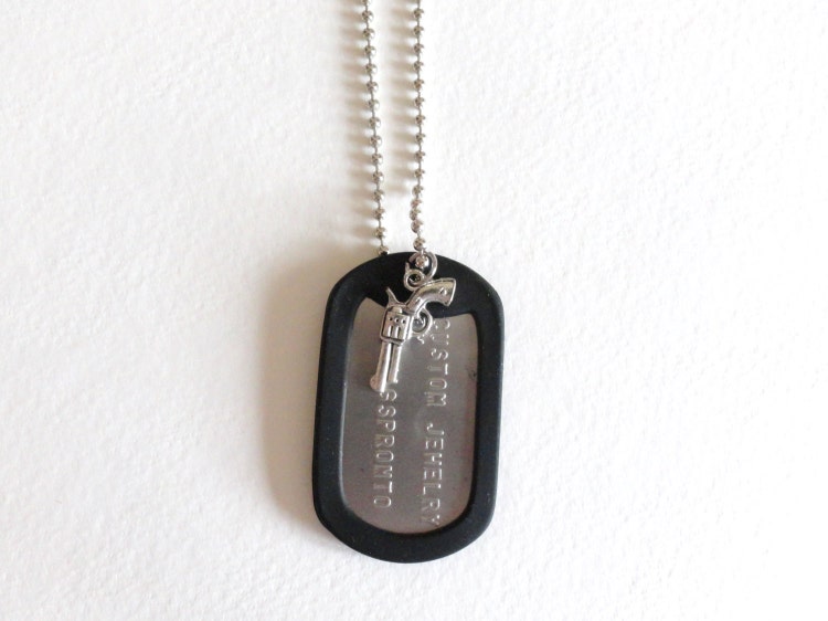 Personalized Dog Tag with Pewter Gun Charm Dog by DogTagsPronto