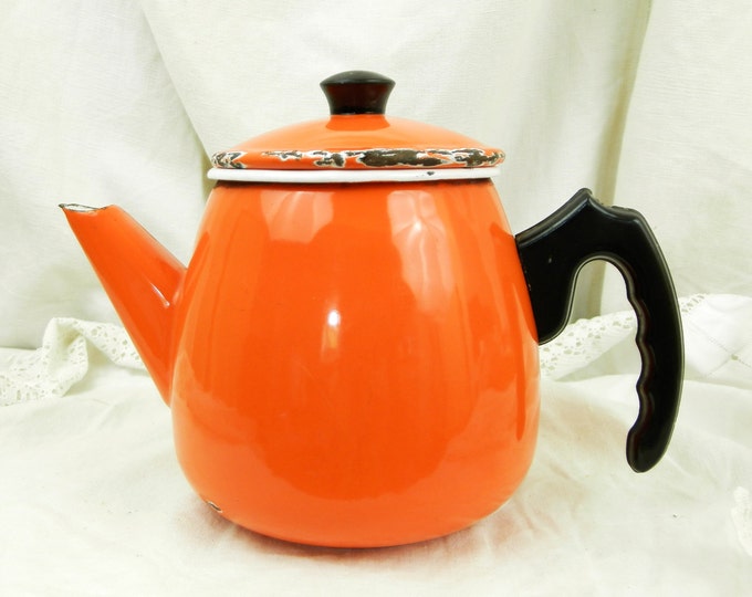 Vintage French Mid Century Orange Enamelware Coffee Pot / Mid Century Modern Kitchenware / Kitchenalia /Chippy / Retro Vintage Home Interior Vintage French Mid Century Orange Enamelware Coffee Pot / Mid Century Modern Kitchenware / Kitchenalia /Chippy / Retro Vintage Home Interior