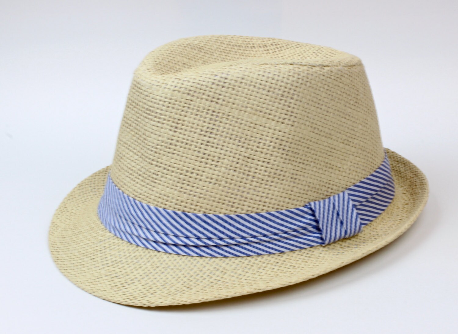 Baby/Toddler Fedora Blue Seersucker Trim Baby Hat Preppy