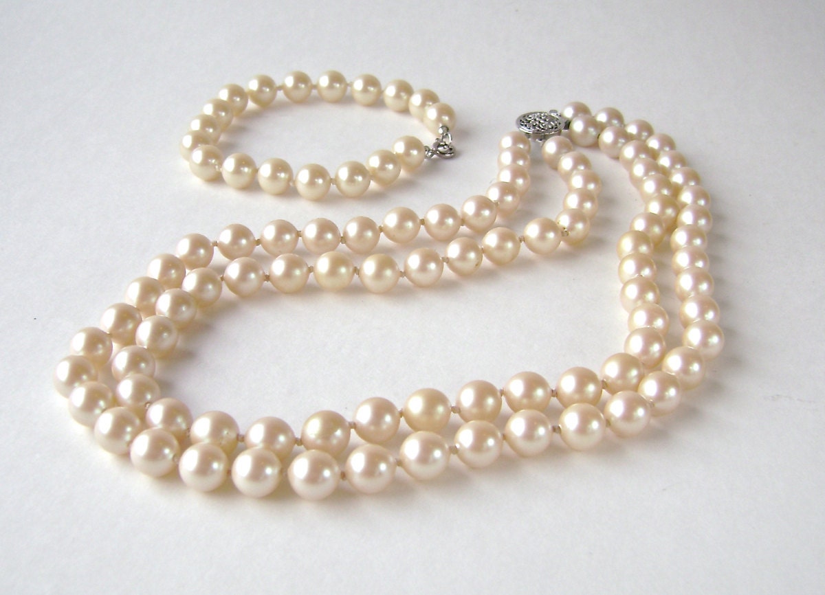 Vintage Faux Pearl Set Knotted Pearls Double by OldAuntsAttic