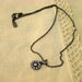 1928 Jewelry Blue Rhinestone Pendant Necklace Gunmetal Gray Chain 17 Inch