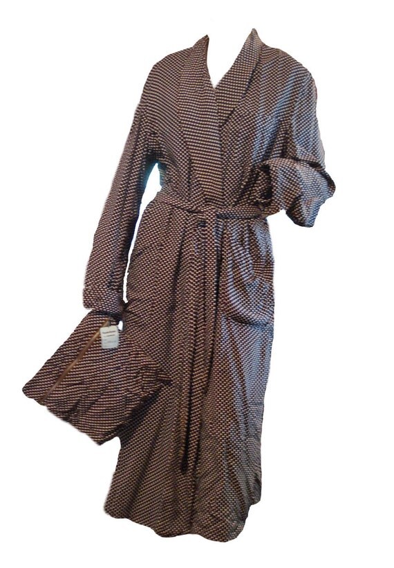 Vintage 40s Bathrobe SMOKING JACKET Mens Robe Brown Polka Dot