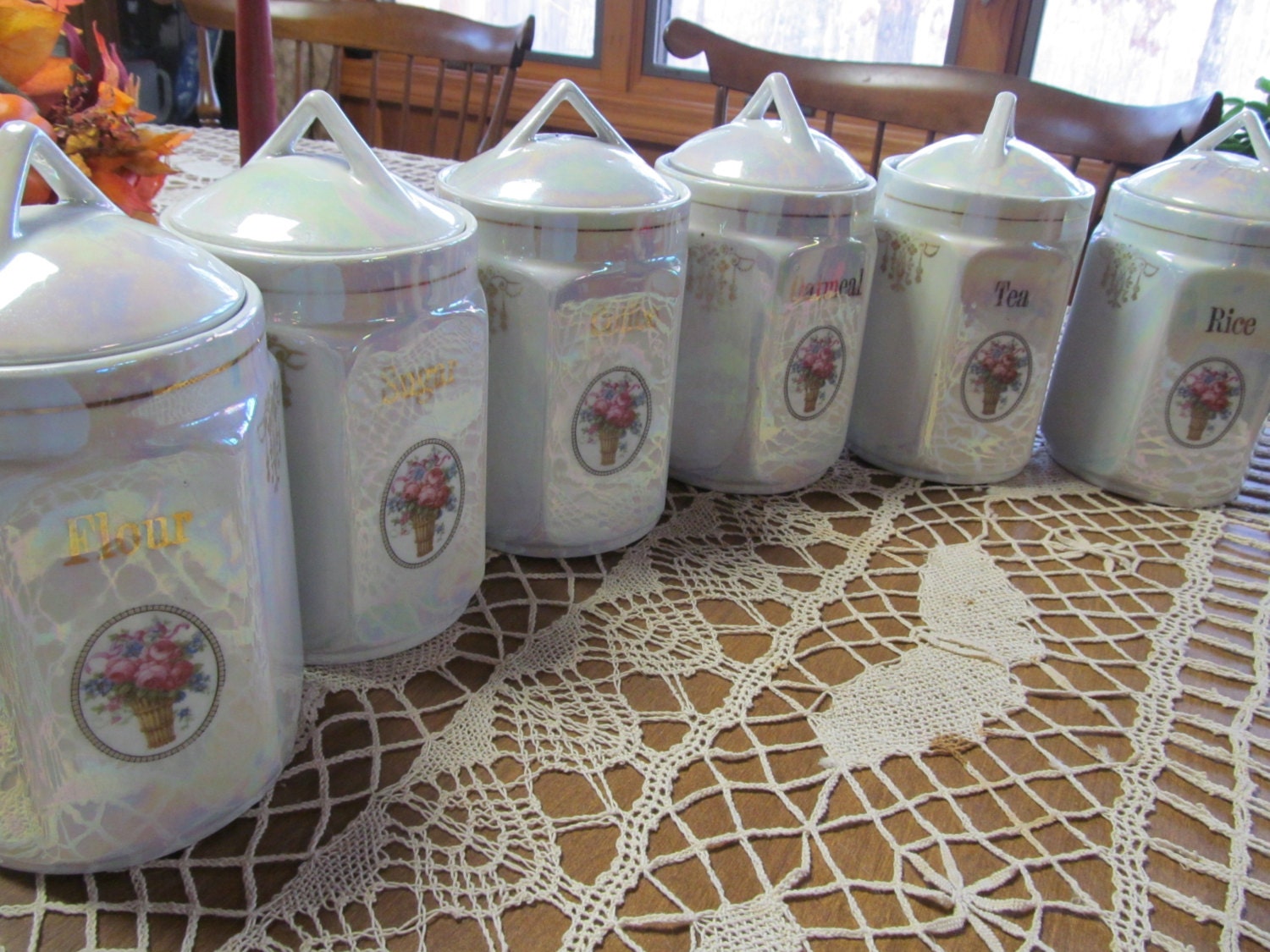 6 Pearl Lusterware German Canister Set Antique by ReVintageLannie