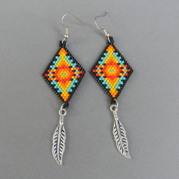 Native+American+Beaded+Earring+Designs Colorful seed bead earrings - beaded jewelry, Native American inspired