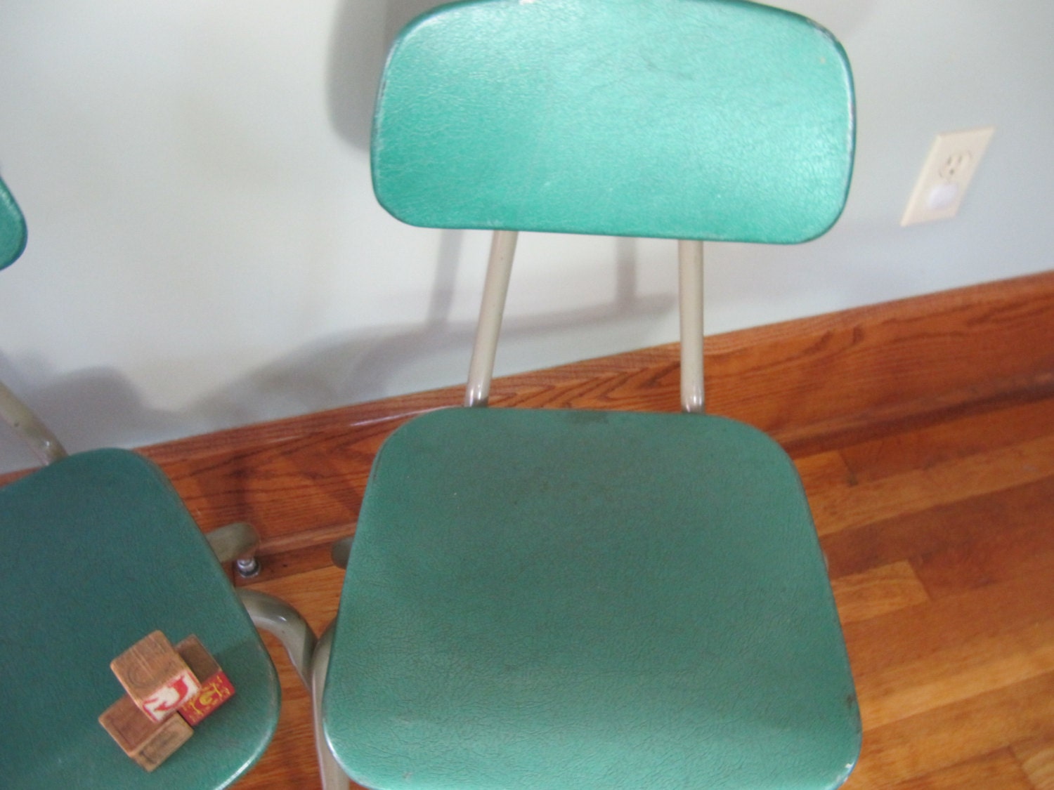Vintage Metal School Chair Green