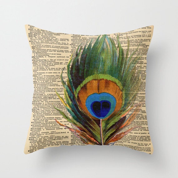 Throw Pillow Cover Dictionary Art Print Peacock's by CARTISIM