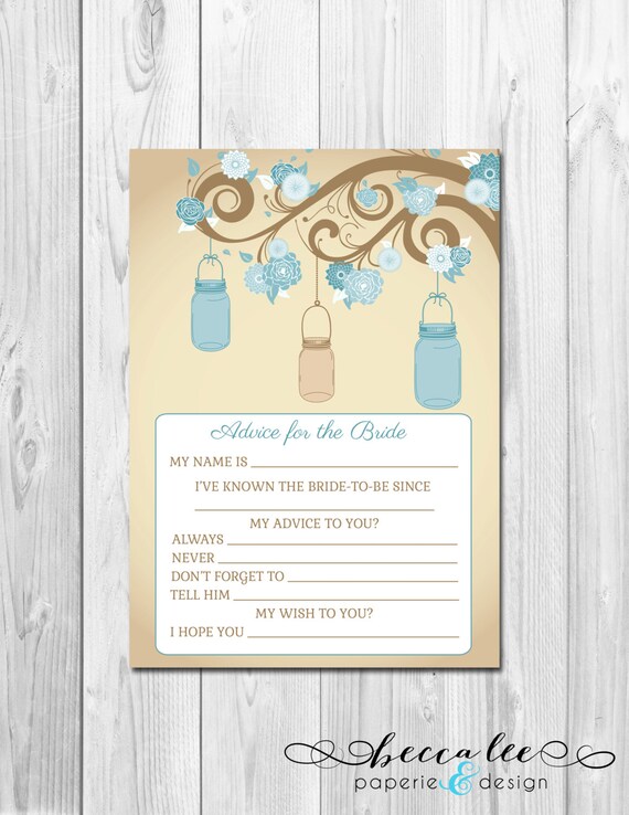 INSTANT DOWNLOAD - Advice for the Bride - Mason Jar Tree - Blues - Printable Il_570xn