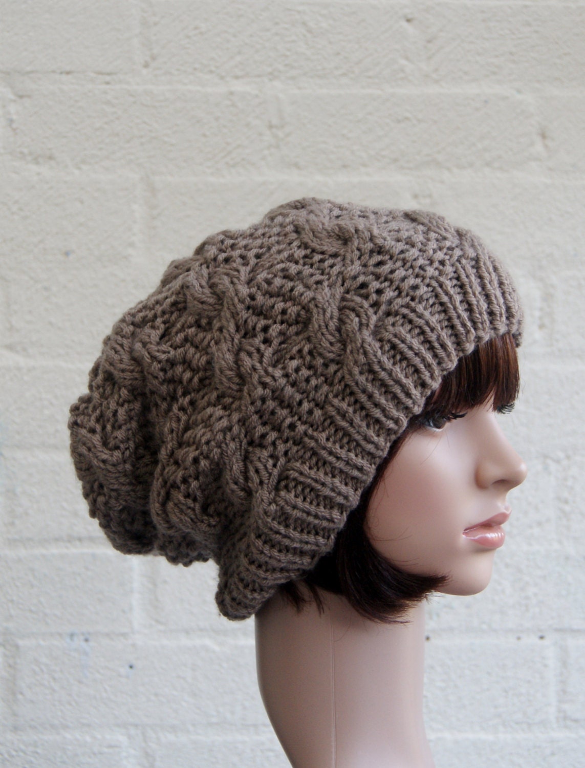 Chunky knit cable beanie in Walnut/Slouchy Beanie/Knitted