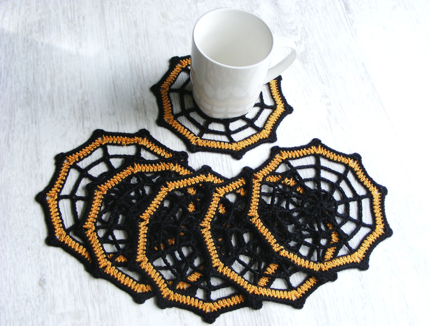 Halloween coasters set of 6 crochet spider web coasters